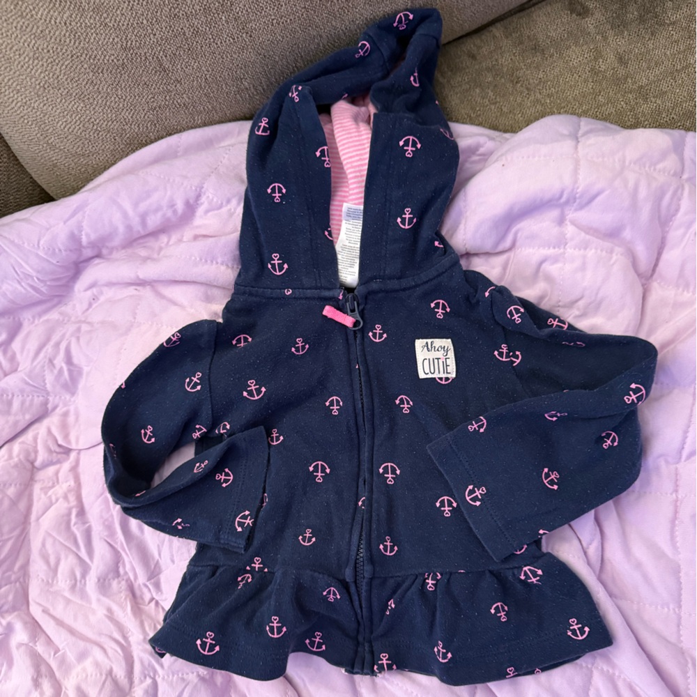 Carters  Blue Hoodie with Pink Anchor Design